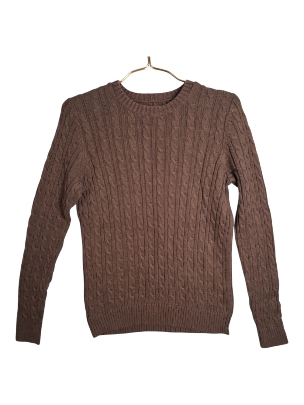 Vintage Duck Head Classic Cable Knit Sweater Small Brown 100% Cotton Crewneck